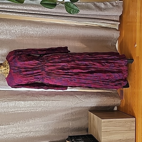 NWOT Zara Wrinkled Jacquard Maxi Dress Small Maroon Purple Floral Design - Picture 2 of 9